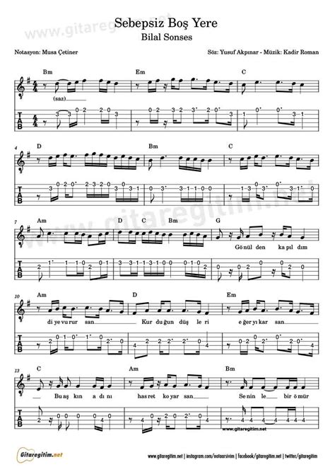 Sebepsiz Boş Yere Gitar Nota Tab.