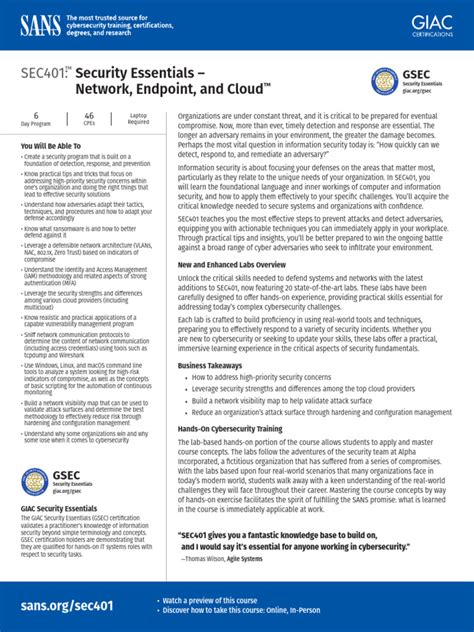 Sec401 security essentials network endpoint and cloud pdf.  These labs have been .  Whethe...