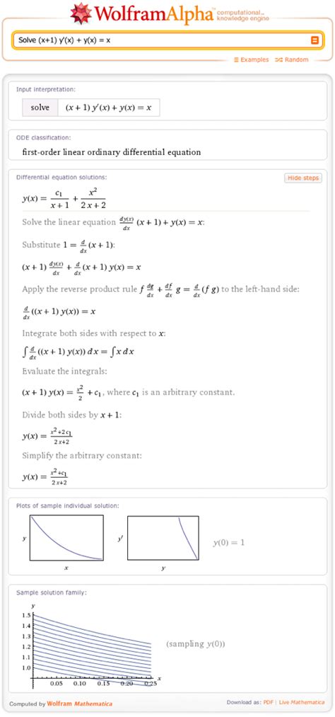 Second Order Differential Equations Using Wolfram Alpha