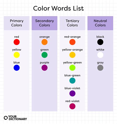 Secondary Color Words - 317 Words Related to Secondary Color