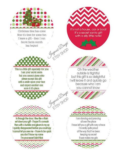 Secret Santa Gift Tags/Labels Set of 12 3 inch by JoyousDays