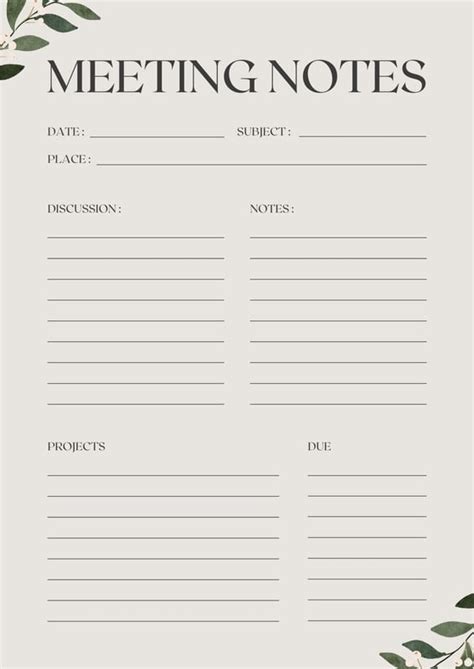 Secretary Notes Template