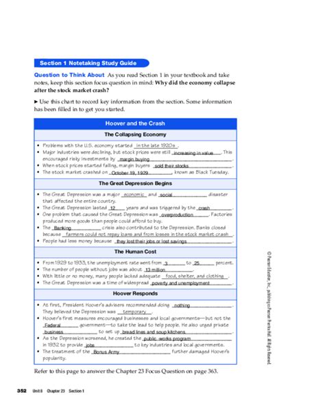 Section 1 Notetaking Study Guide Answer Key