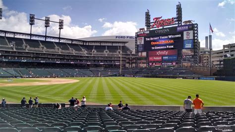  These club seats are the first 13 rows of Sections 120-135 and come with access to the Tiger Den and Club Lounge. Ticketholders also receive in-seat wait service and a private entrance to the ballpark. The On-Deck Circle seats are arguably the best seats at Comerica Park. These seats will get fans close to the field and the team dugouts. . 