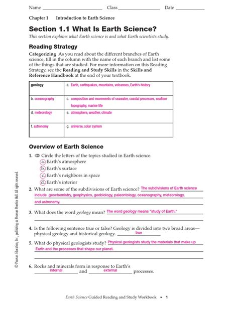 Section 193 Earth Science Answers