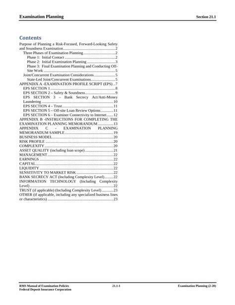 Section 21.1 Examination Planning - Federal Deposit Insurance …