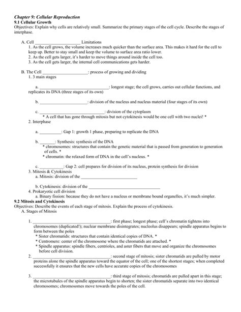 Section 9 Cellular Reproduction Study Guide Answers