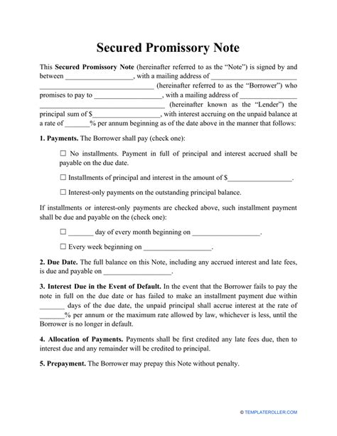 Secured Promissory Note Templates Promissory Notes Promissory Notes
