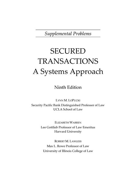 Oct 31, 2019 · Coverage of non-Article 9 aspects of secured transactions that students will need as lawyers Default problem sets for ease of assignment; extra problems for variety from year to year. Engaging problems with interesting characters and real-world issues, providing all of the information necessary to solve the problems. . 