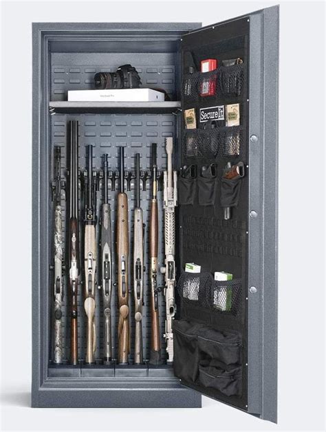 The First Gun Safes. The modern gun safe has its roots in the 1850s designs of Silas Herring. He used thick outer steel, plaster, and thin inner steel to create a fireproof gun storage safe. His basic design is still used in fire safes today. Some of the materials and filler have improved to meet modern demands.. 