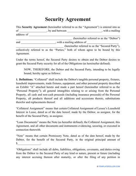 Security Agreement Sample Form Free Download