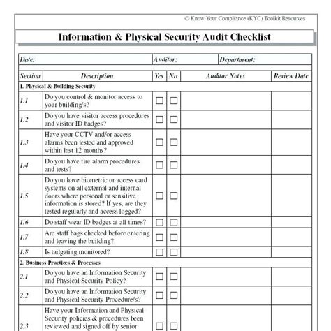 Security Audit Checklist Templates at