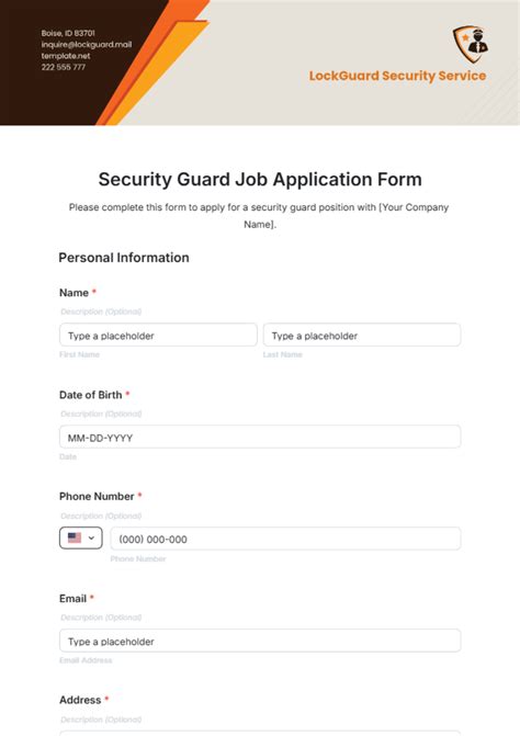Security Guard Employment Application Form Employment Form