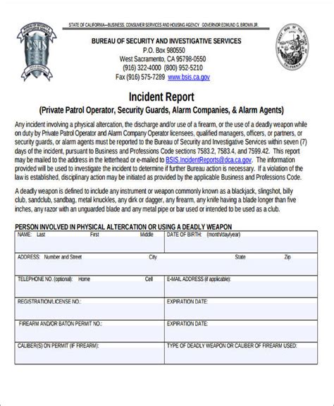 Security Guard Report Example
