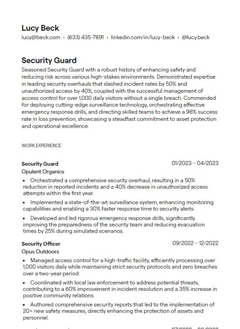 Security Guard Resume Examples Writing Tips 2021 Free Guide