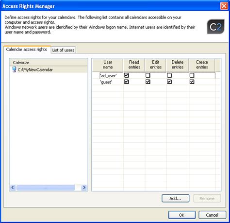 Security and access rights to calendars