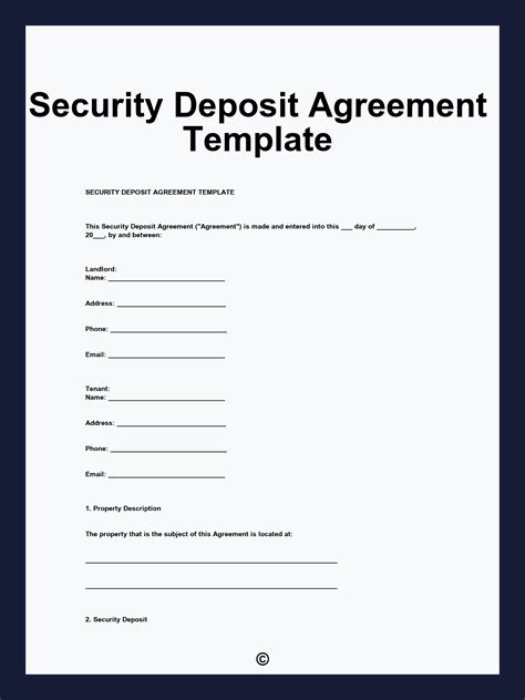 Security deposit agreement form in Word and Pdf formats