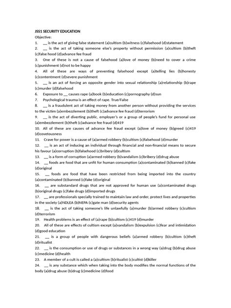 Security education jss1 second term.  INEFFECTIVE PERSONAL SECURITY 2.  T...