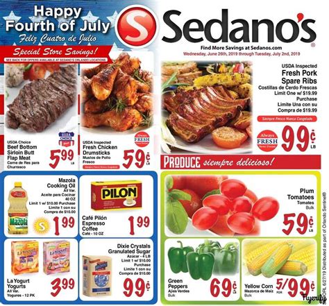Your Sedano’s weekly ad is here. Light up your July Fourth weekend with our red, white and blue caprese salad recipe. 🇺🇸. June 29, 2023 - 3 months ago. Pack your coolers with our summer deals! Enjoy ice cream, platters and many other classics.🍦⛱️. June 24, 2023 - 3 months ago. Father’s Day is here!. 