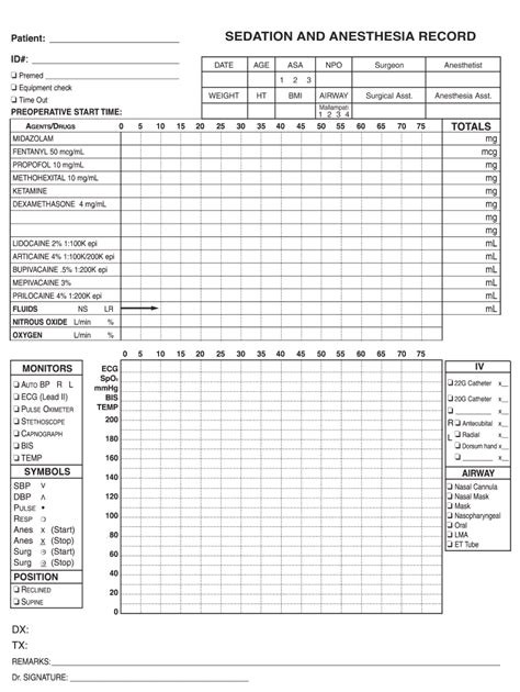 Sedation and Anesthesia Record Fill and Sign Printable Template Online US Legal Forms