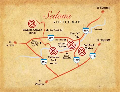 Sedona az vortex map. For some people who visit Sedona, the energy vortexes help them tap into or deepen psychic abilities, go deeper into meditation and spiritual practices, heal psychological trauma, and more. These vortex areas can also promote feelings of inspiration, rejuvenation, energy, and clarity. The vortexes are also amplifiers. 