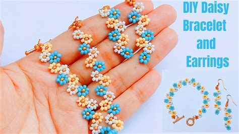 Seed Bead DAISY FLOWER Bracelet and Earrings Tutorial with Step by Step