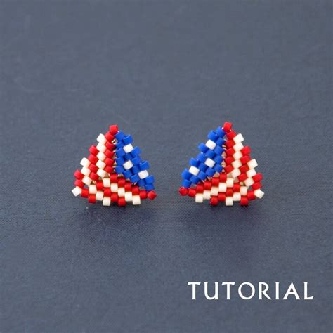 Seed Bead Stud Earring Tutorial Simple Beading Pattern Weaving Etsy