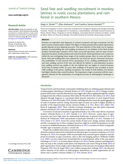 Seed fate and seedling recruitment in monkey latrines in rustic …