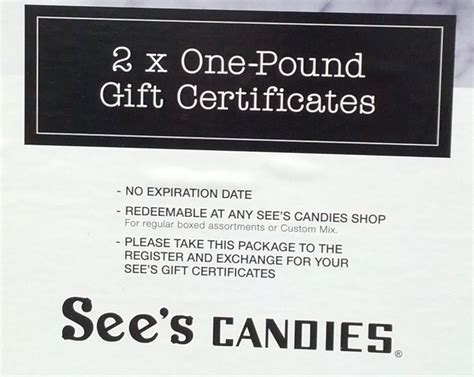 Sees Candies One Pound Gift Certificate