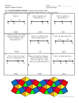 Segment Addition Postulate Coloring Activity Geometry lesson plans