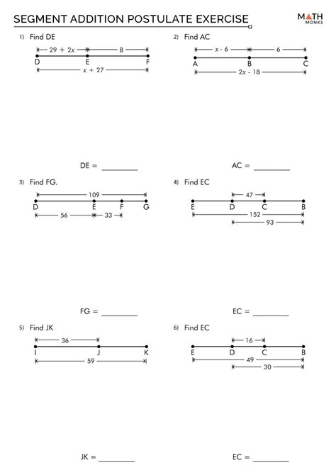 Segment Addition Postulate Practice Answers