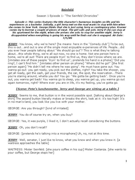 Seinfeld S01E01 The Pilot (Script) PDF Seinfeld