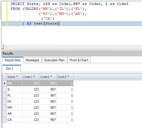 Select hardcoded values without table.  Sep 7, 2020 · Hello, I want to use multiple pair value...