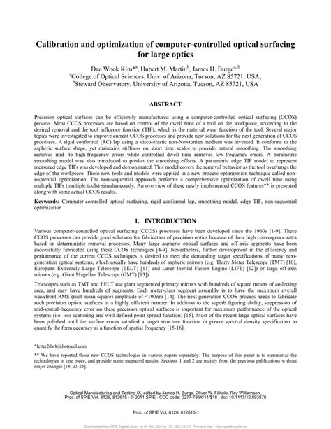 Selected Papers On Computer Controlled Optical Surfacing