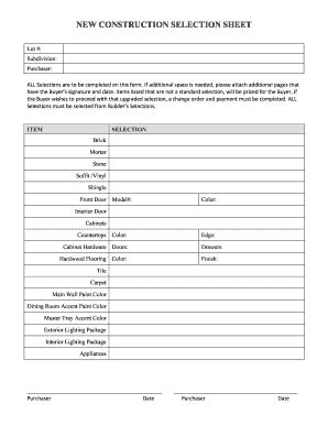 Selection Sheet Form Fill Out and Sign Printable PDF Template signNow