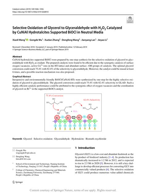 Selective Oxidation of Glycerol to Glyceraldehyde with H