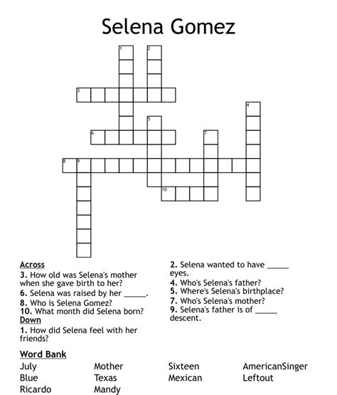 Selena or selena gomez crossword clue. The Crossword Solver found 30 answers to "salina Gomez stars in Selena", 5 letters crossword clue. The Crossword Solver finds answers to classic crosswords and cryptic crossword puzzles. Enter the length or pattern for better results. Click the answer to find similar crossword clues. 