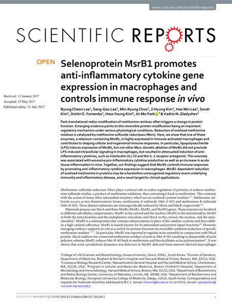 Selenoprotein MsrB1 promotes anti-inflammatory …