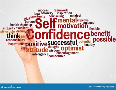 Self Confidence Word Cloud and Hand with Marker Concept Stock Image