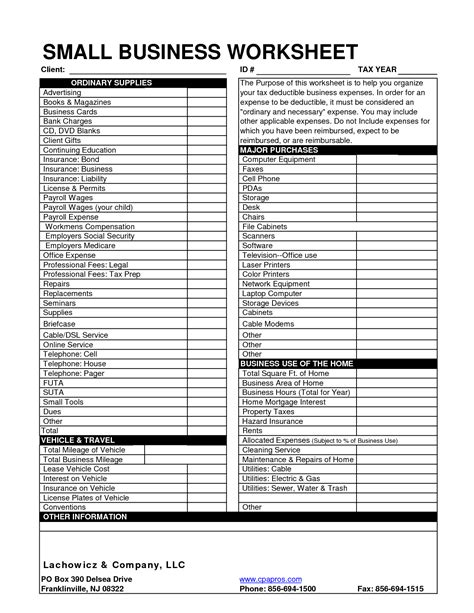 Self Employment Printable Small Business Tax Deductions Workshee