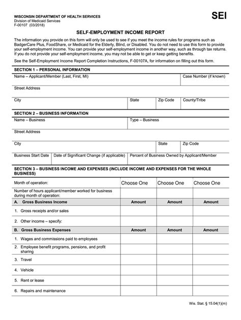Self Employment Report Form Wisconsin Fill Out and Sign