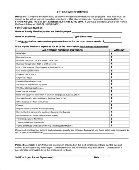 Self Employment Statement Template New Example format In E