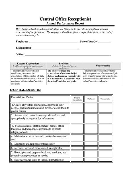 Self Evaluation Examples Receptionist Receptionist Performance
