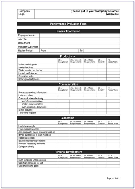 Self Evaluation Form For Receptionist Pdf