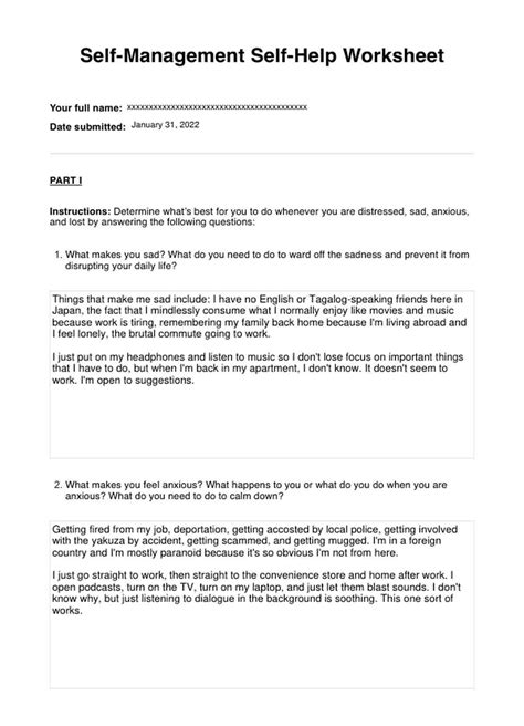 Self Help Worksheet Pdf My Worksheet Time