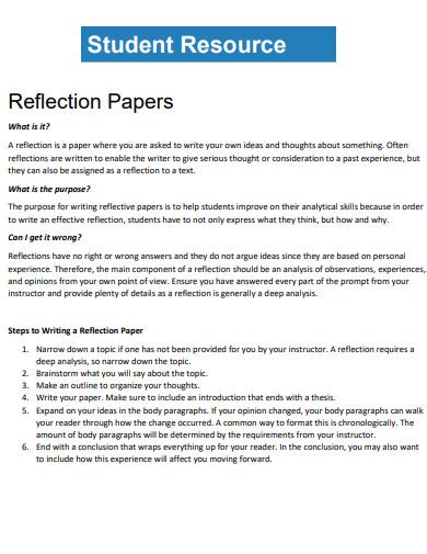 Self Reflection Student Self Reflection Reflection Paper Example