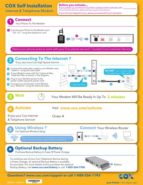 Self activate cox equipment.  Professional installation by a Spectrum Technician m...