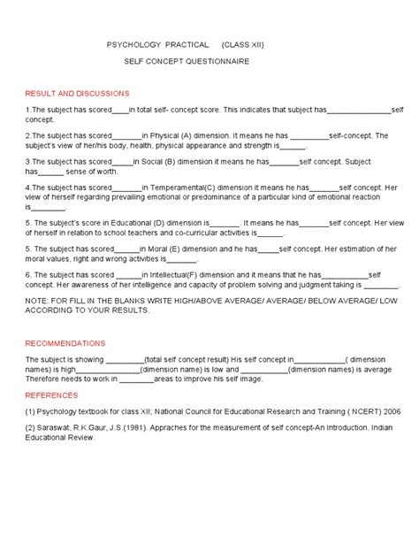 Self concept questionnaire by saraswat pdf