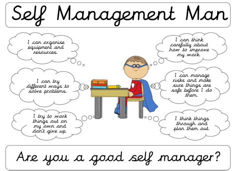 Self management for students. Self-management is a complex set of decisions, practices, and assessments used to regulate behavior. Its key elements include: Self-awareness. This is the prerequisite for any changes you want to introduce in your behavior. If you’re unaware of your shortcomings, you cannot change. 