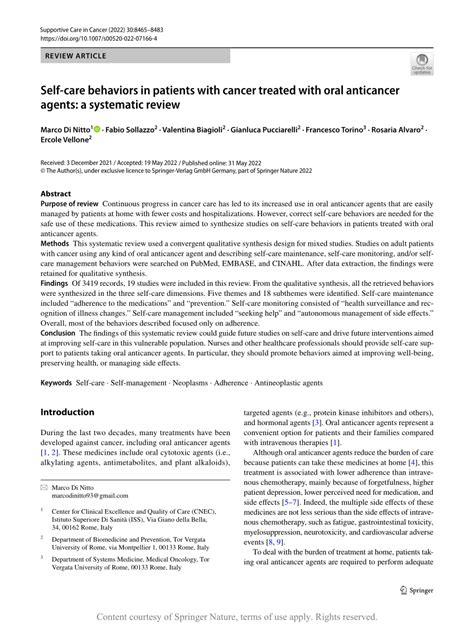 Self-care behaviors in patients with cancer treated with oral ...